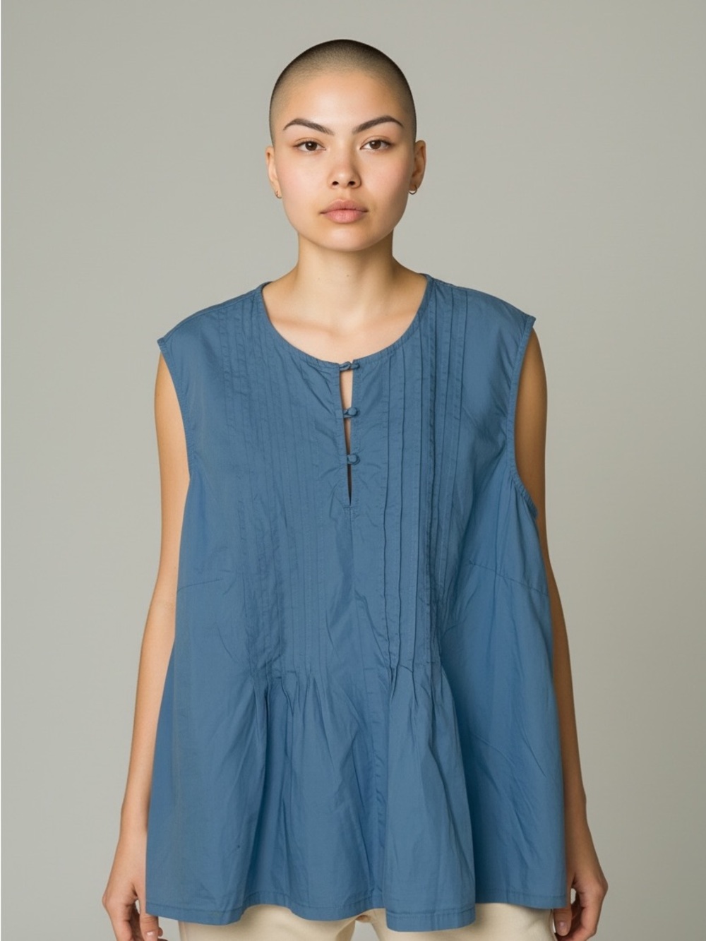 Joe Fresh Sleeveless Pintuck Peplum Top - Blue 1X
